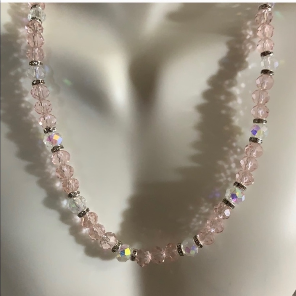 Handmade Pink and Clear Necklace and Bracelet Set